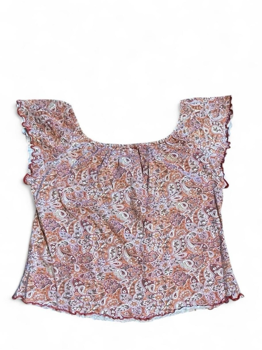 Paisley Ruffled Flutter-Sleeve Cropped Top - Picture 3 of 3